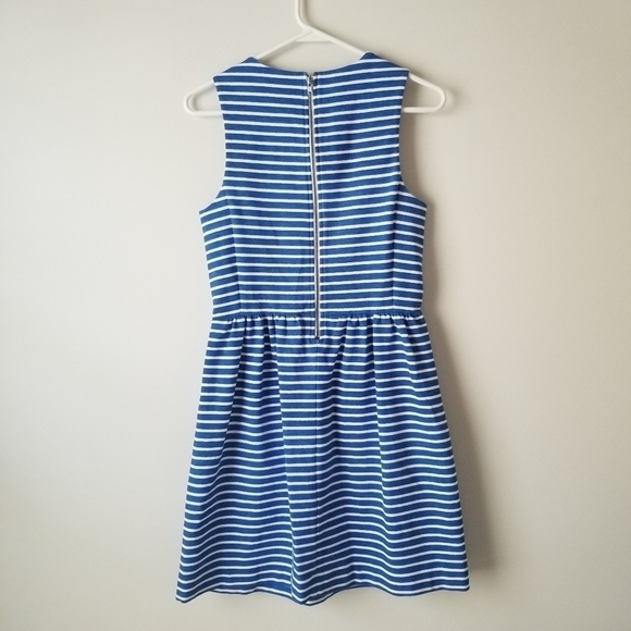 J Crew Blue/White Striped Pleated Ponte Mini Dress with Pockets Size XS - Picture 2 of 13